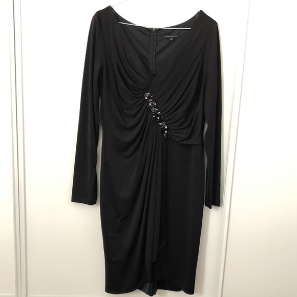 David Meister Long Sleeve Front Slit Dress with Beading on the Front - Picture 2 of 9